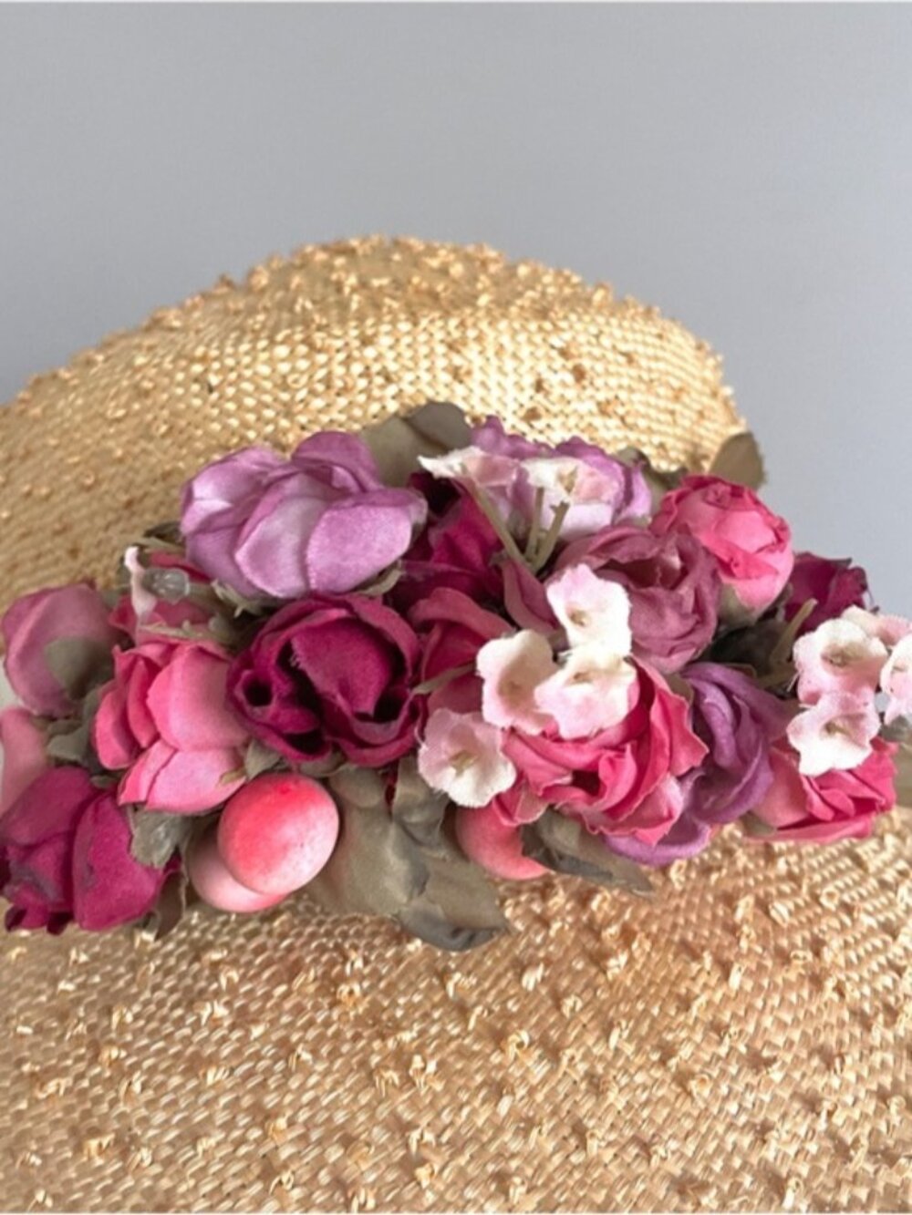 Vintage Straw Boater Hat w/ Flowers - made by Vicki Sather 🇨🇦 - Picture 4 of 10